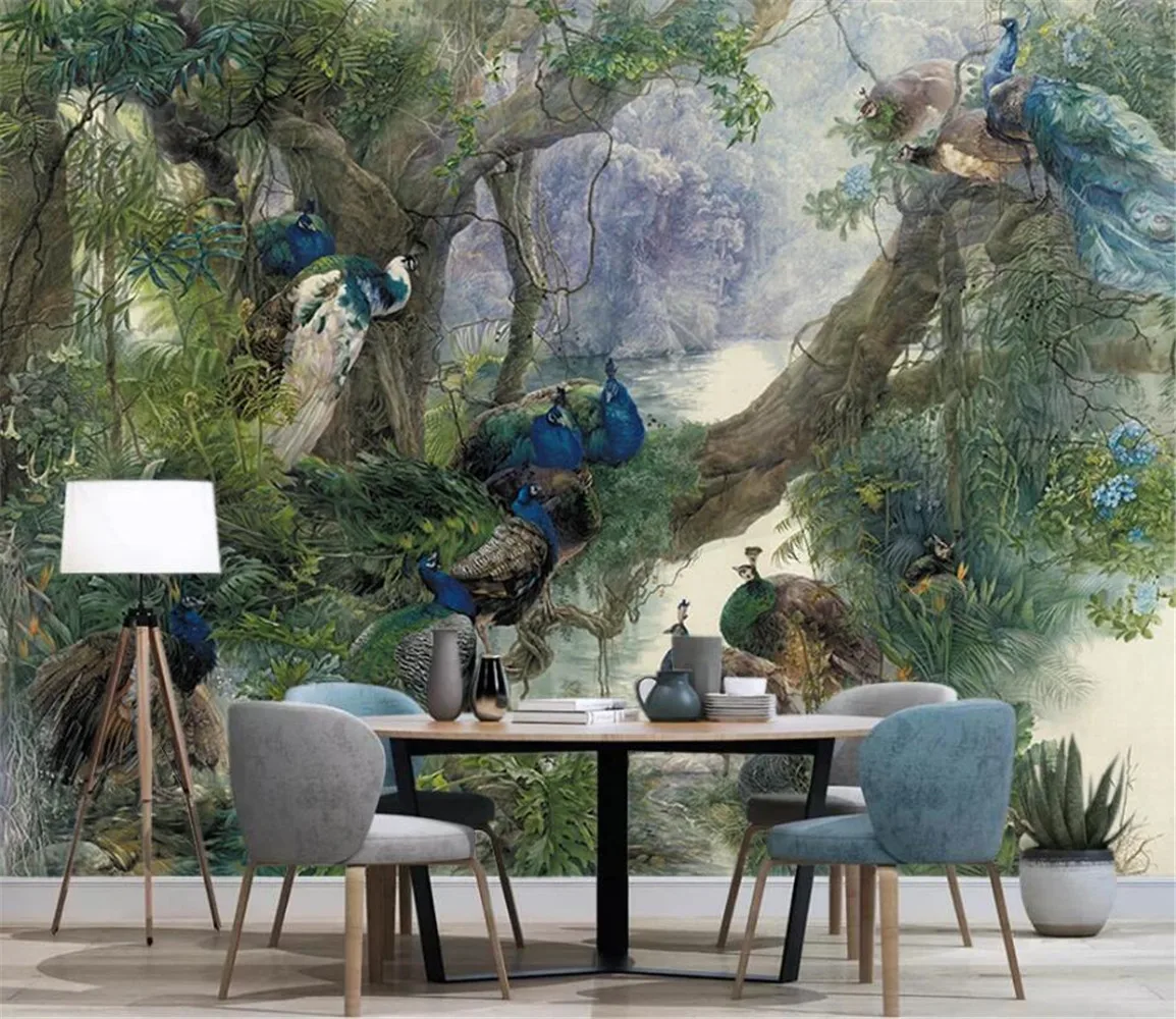 Custom Mural Natural Wallpaper Landscape Peacock Forest wallpapers for living Room 3D Wall Paper home improvement TV Background