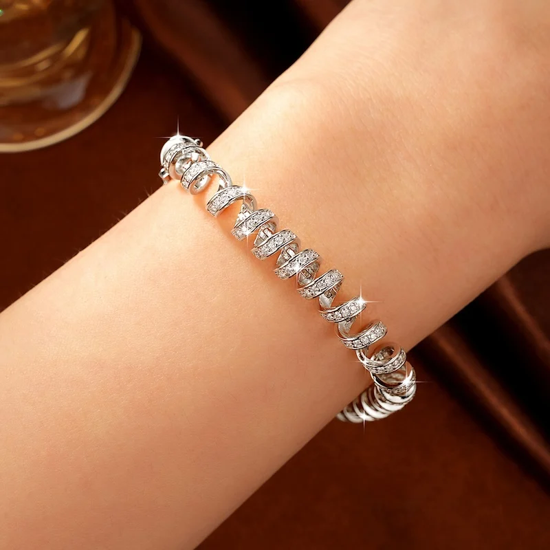 Rrjzz D-Color Full Moissanite Light Luxury Spiral Niche Armband Einzigartige Charm-Armbänder für Frauen, Geburtstag, täglicher Schmuck, Geschenke – Detail 14