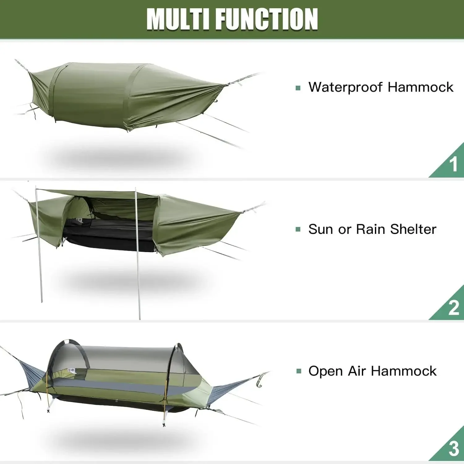 أرجوحة مسطحة مع شبكة ناموسية مقاومة للماء وغرفة تخزين المطر لشخص واحد على الظهر والمشي لمسافات طويلة والتخييم خفيفة الوزن