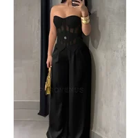 Women's Sexy Strapless Solid Color Jumpsuit Slimming High Waist Wide Leg Long Pants Elegant Party Romper Classy Clubwear Outfit - Image 3