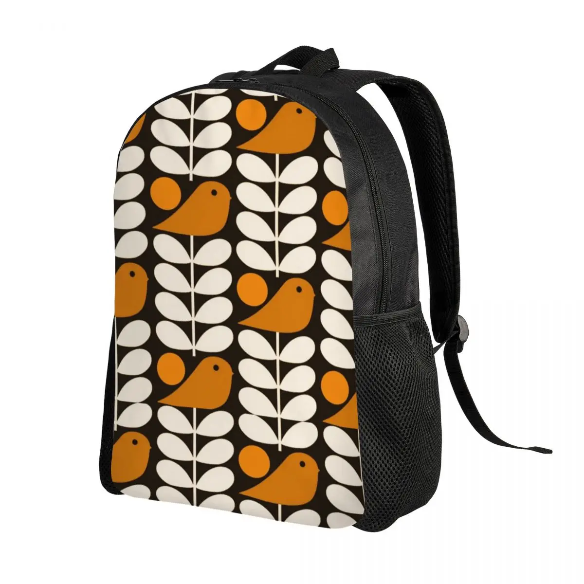 Multistem Birds Black White Orange Backpack Men Women College School Student Bookbag Fits 15 Inch Laptop Orla Kiely Scandi Bags