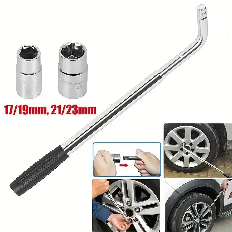 Imagem -04 - Chave de Porca Extensível com Soquete Cromado Vanádio para Reparo Fácil de Pneus Soquetes tipo l Ferramentas de Emergência 17 mm 19 mm 21 mm 23 mm