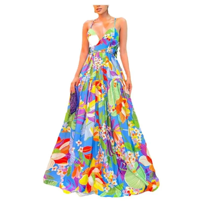 Women's Casual Holiday Dr Floral Print Off-oulder Maxi Gown High Waist Street Sle Summer Long Skirt A-Line Silhouette