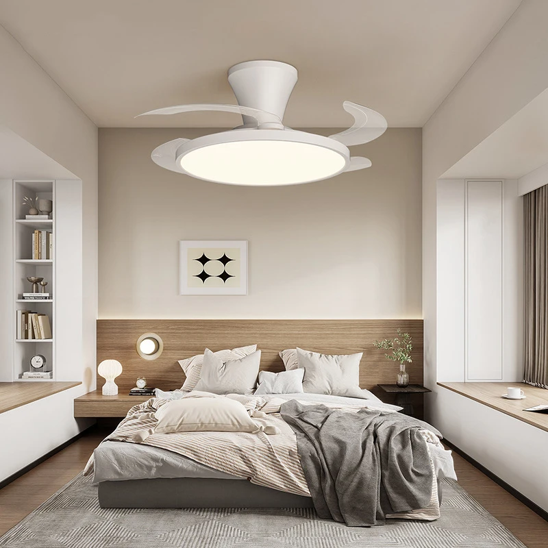 Contractible Ceiling Fan LED Light Invisible Blade Chandelier Suitable for Living Room Dining Room Study Kitchen Electric Fan