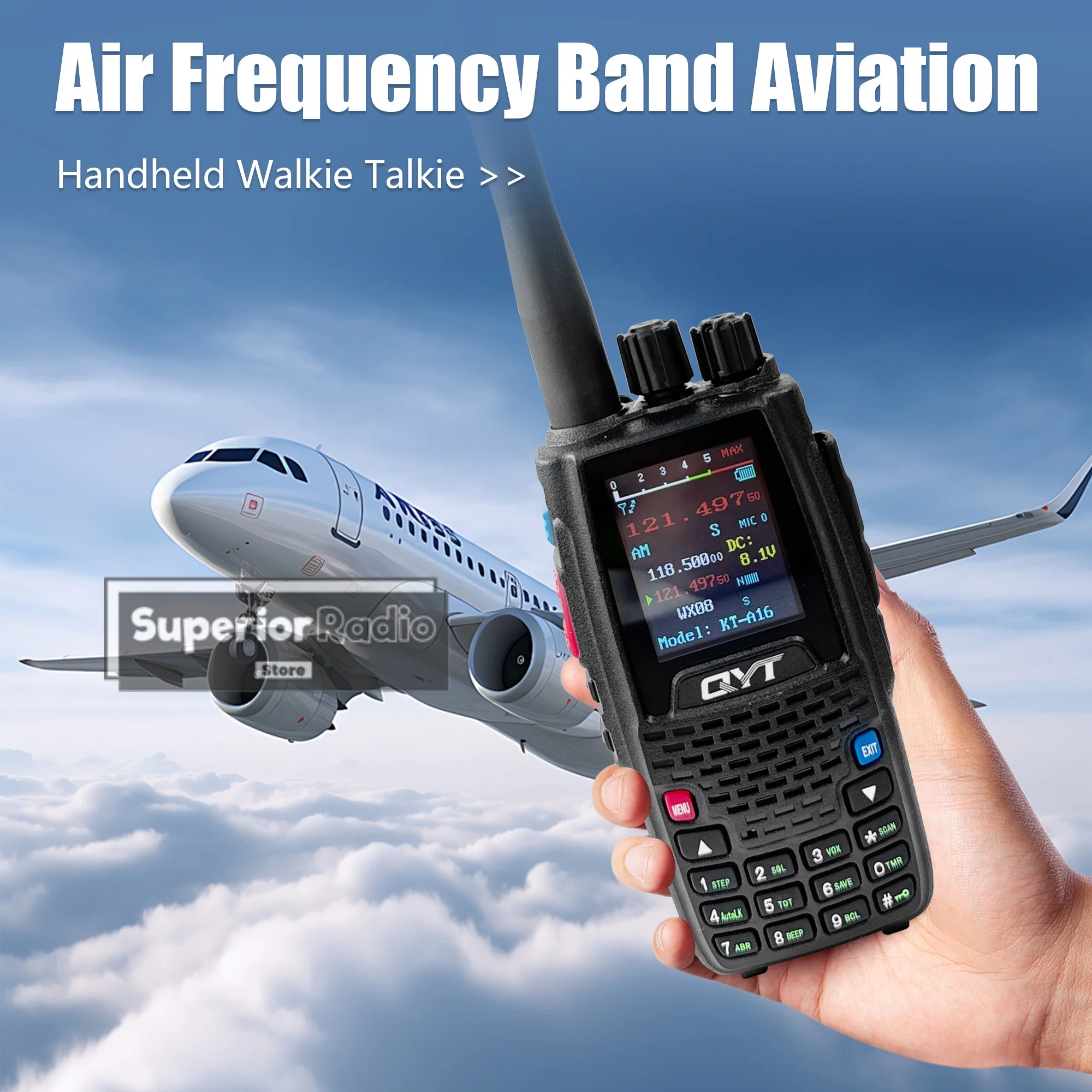 QYT KT-A16 Walkie Talkie Air Band Transmitter VHF 108-136MHz 6W NOAA Superheterodyne Circuit Long Range Aviation Handheld Radios