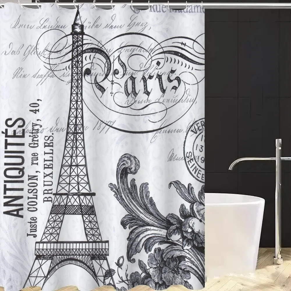 London Paris Scenic Printed Curtains for Bedrooms Bathroom Shower Curtain Folding Partition Accessories Bath Things the Set Home