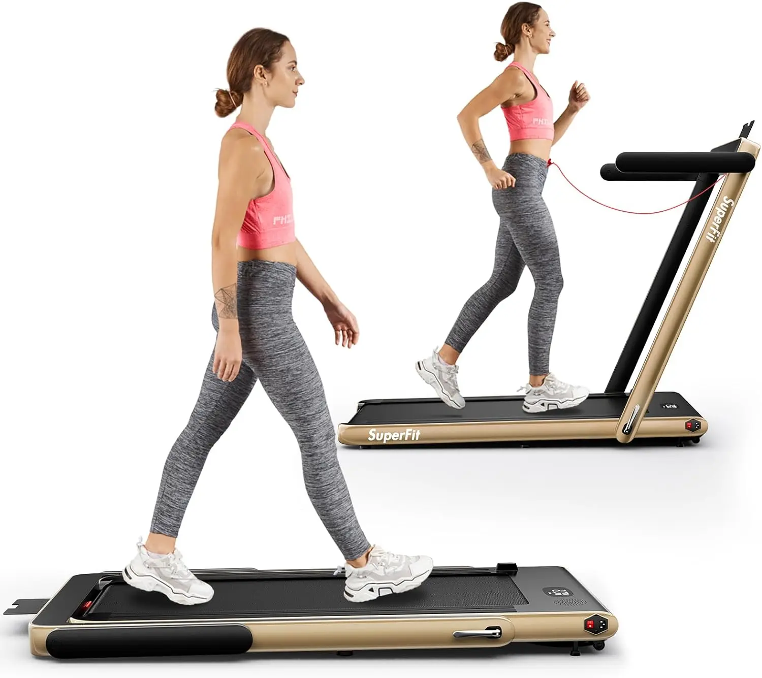 

2 in 1 Folding Treadmill, 2.25HP Superfit Under Desk Electric Treadmill, Installation-Free with Remote Control, APP Contr