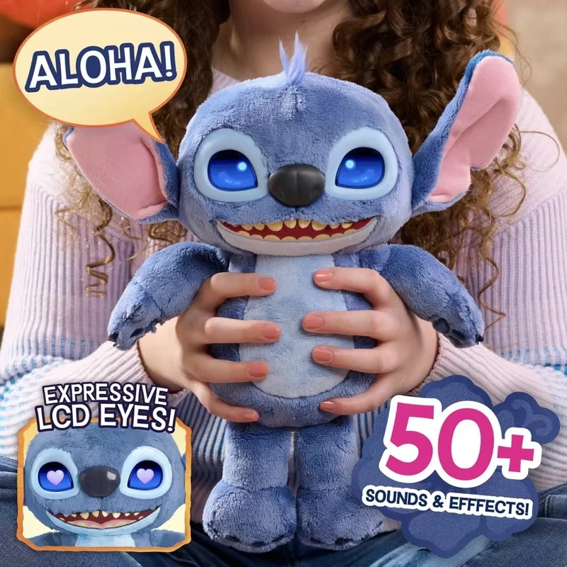 35cm Disney Lilo & Stitch Expressive Lcd Eyes 50 Sounds Efffectsi Stitch Plush Toy Cute Fluffy Soft Pillow Comfort Doll Gift