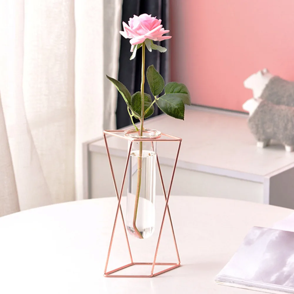 

Glass Vase With Metal Stand Hydroponic Plant Holder Iron Art Frame Vases Perfect Gift Creative Desktop Decoration Nordic Flower