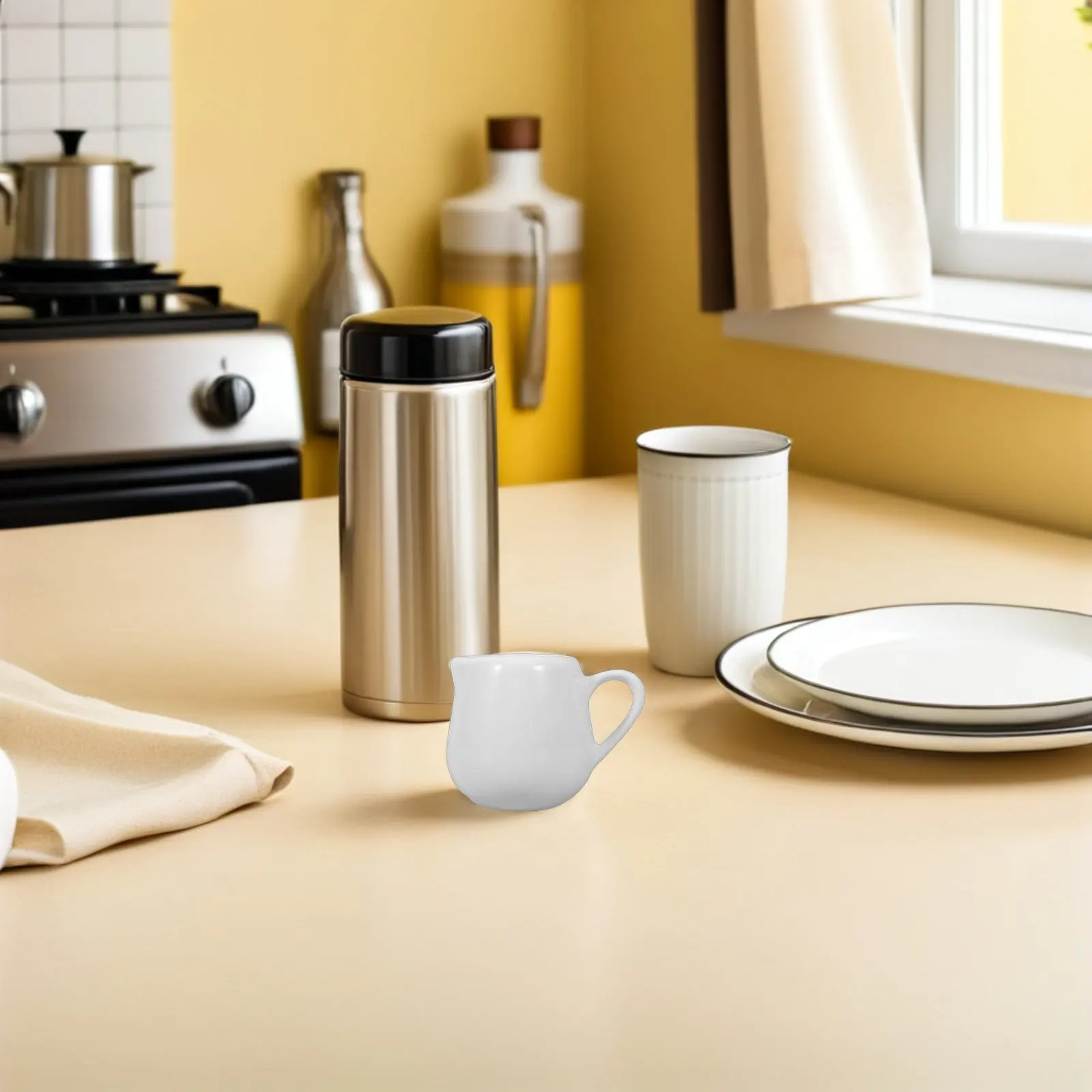 6Pcs Small Ceramic Creamer Container 50Ml Mini Milk Jug with Handle White Porcelain Pouring Pitcher for Espresso Syrup