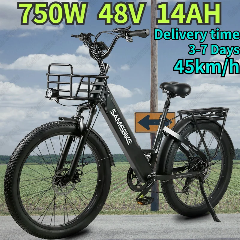 SAMEBIKE RS-A01 750W Powerful Motor 48V14Ah Battery Electric Bicycle 26 inch Tire Electric bike Women's Mountain City Road Ebike