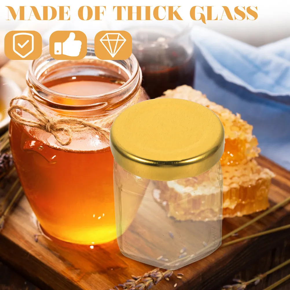 6Pcs Hexagon Glass Jars Premium Storage Tanks for Kitchen Dining Room Clear Jam Honey Containers Sealed Wide Mouth Reusable