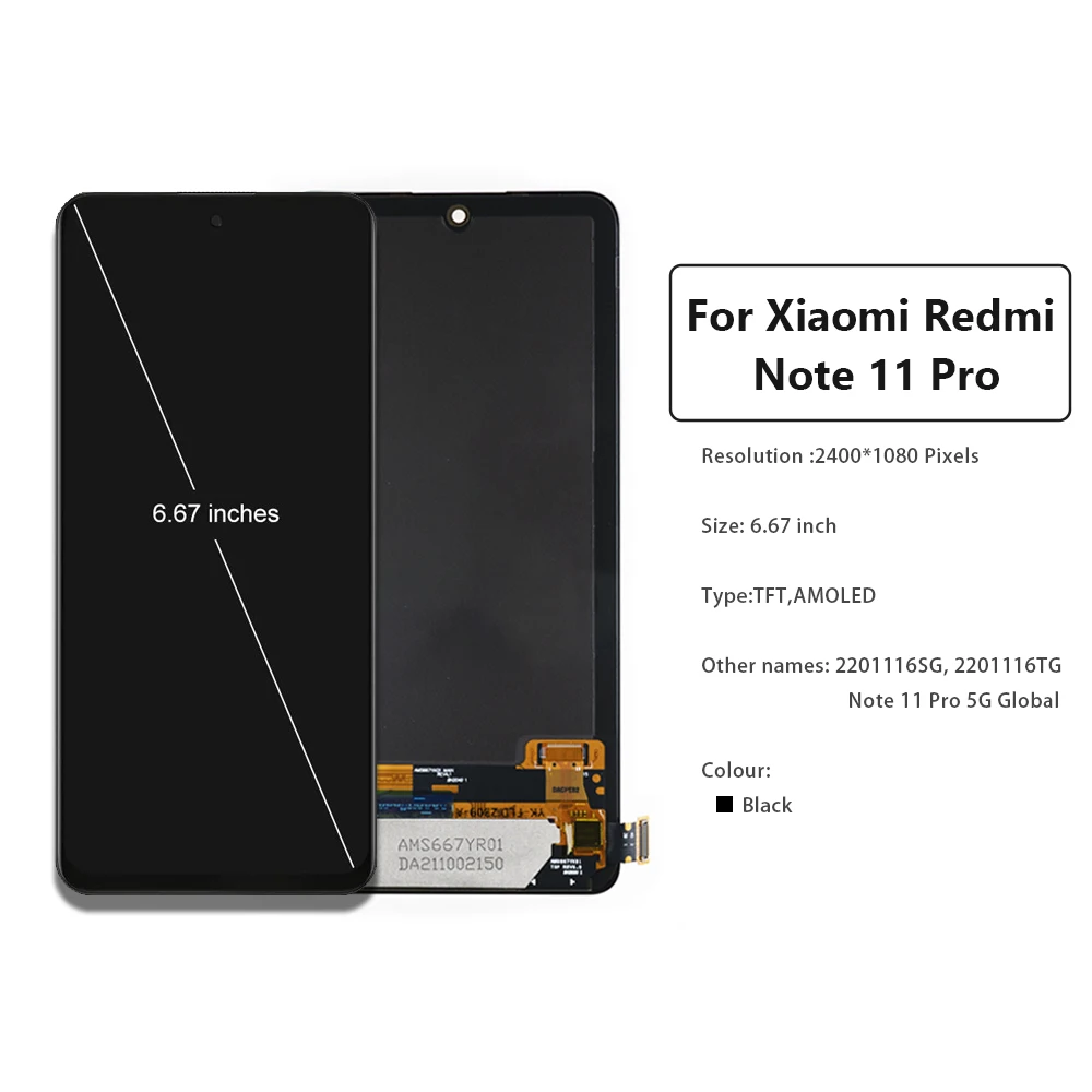 Original For Xiaomi Redmi Note 11 Pro 5G LCD Display Touch Screen Assembly Replacement Note 10 pro 21091116I 2201116SG AMOLED