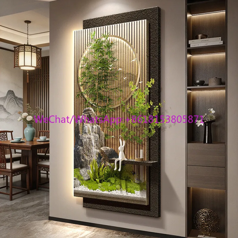 Flowing water generates wealth, entrance decoration painting, new Chinese-style corridor, sandstone mural lamp, rich bamboo