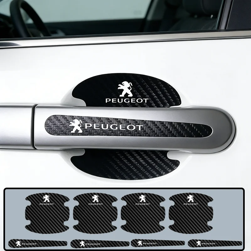 8PCS Carbon Fiber Car Door Handle Sticker Anti-scratch Decal for Puegeot RCZ 2008 3008 4008 5008 206 207 208 301 307 308 408 508