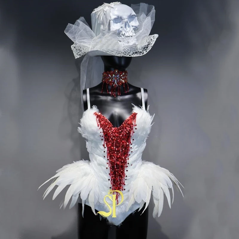 ชุดบอดี้สูทขนนกแฟชั่น ชุดเรฟ คอสเพลย์ ชุดนักเต้นโกโก้ ชุดผู้หญิงเซ็กซี่ประดับเพชร ชุดเรฟ คาบาเรต์ ชุดการแสดงงานคาร์นิวัล ชุดสาวโชว์