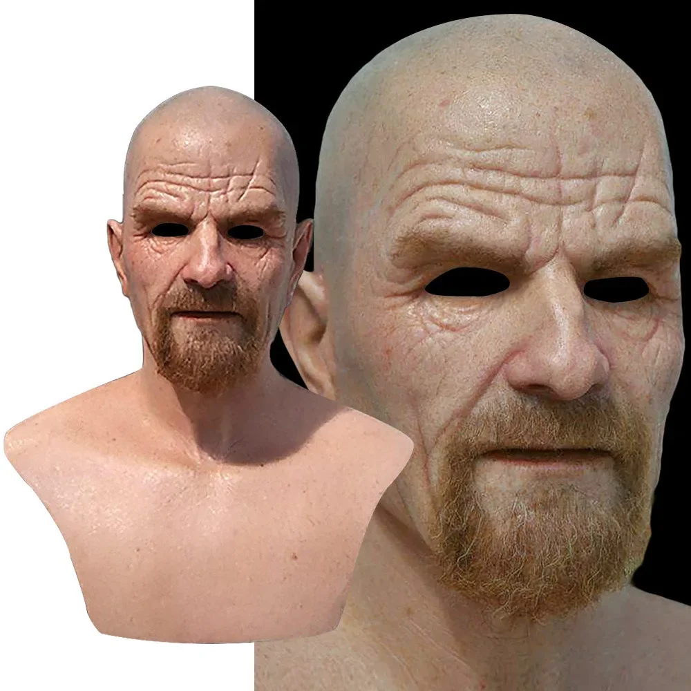 Mr White Mask Halloween New Bald Old Man Headgear Real Cosplay Props Photography Accessories