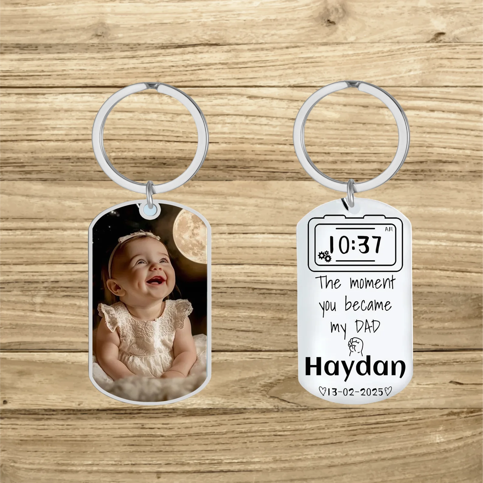 

Personalized Baby Birth Time Keychain for Dad Custom First Father’s Day Gift with Photo New Dad Keepsake from Son or Daughter