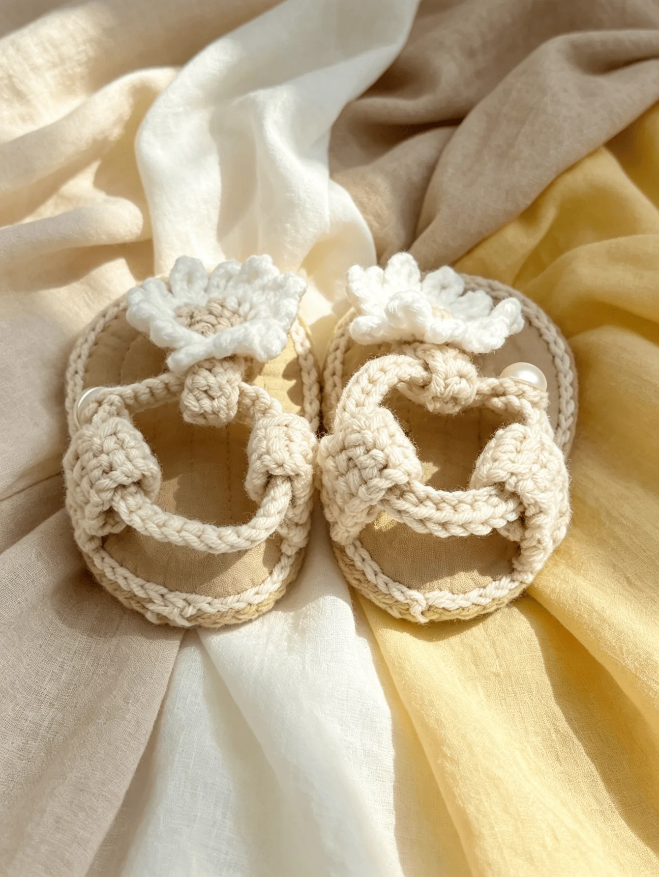 1 Paar handgefertigte gehäkelte Babysandalen für Mädchen, rosa und beige, Blumenakzent mit Perle, Neugeborenen-Schuhe – Detail 6