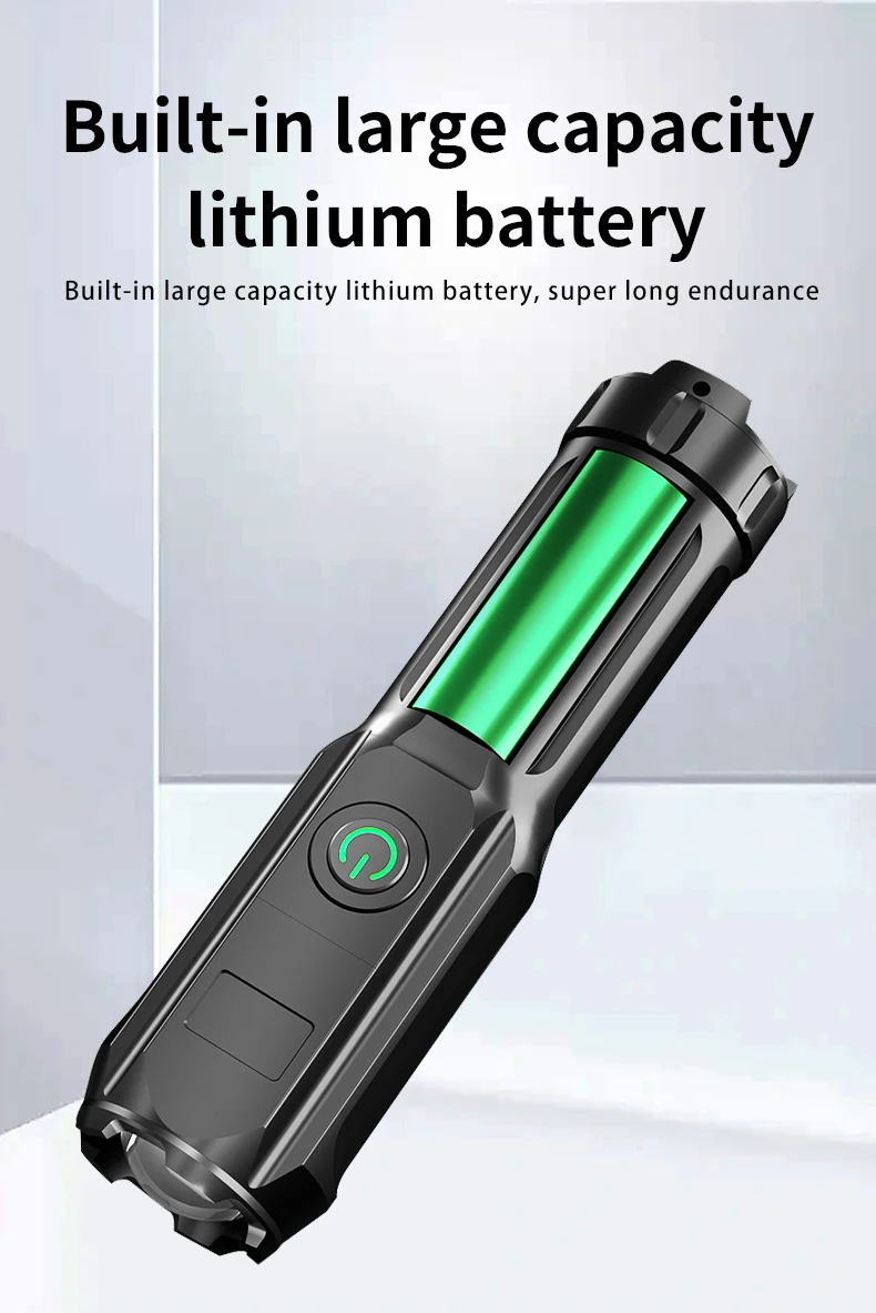 Lanterna LED super brilhante recarregável à prova d'água com alça ABS de plástico Li-Ion Bateria