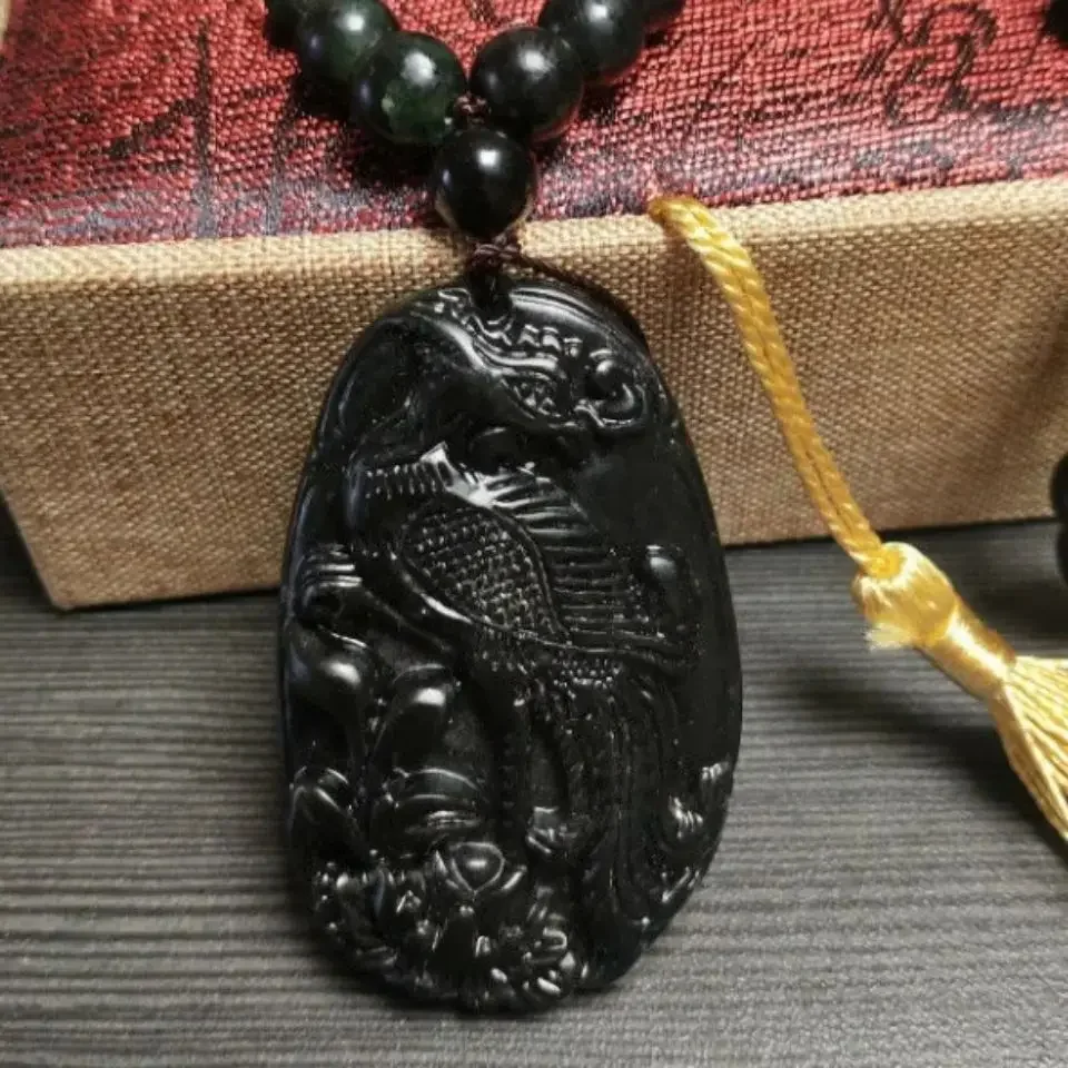 Genuine dark green jade phoenix pendant, pure jade ink jade phoenix necklace brand auspicious accessories pendant