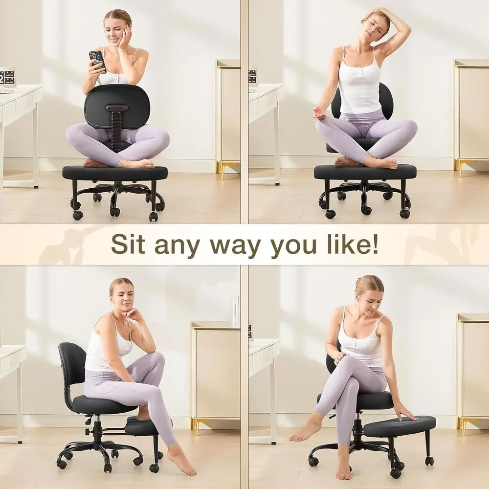 كرسي مكتب مريح بأرجل متقاطعة مع عجلات - كرسي ركوع بارتفاع قابل للتعديل لـ ADHD والتأمل واليوجا - كريسس كروس