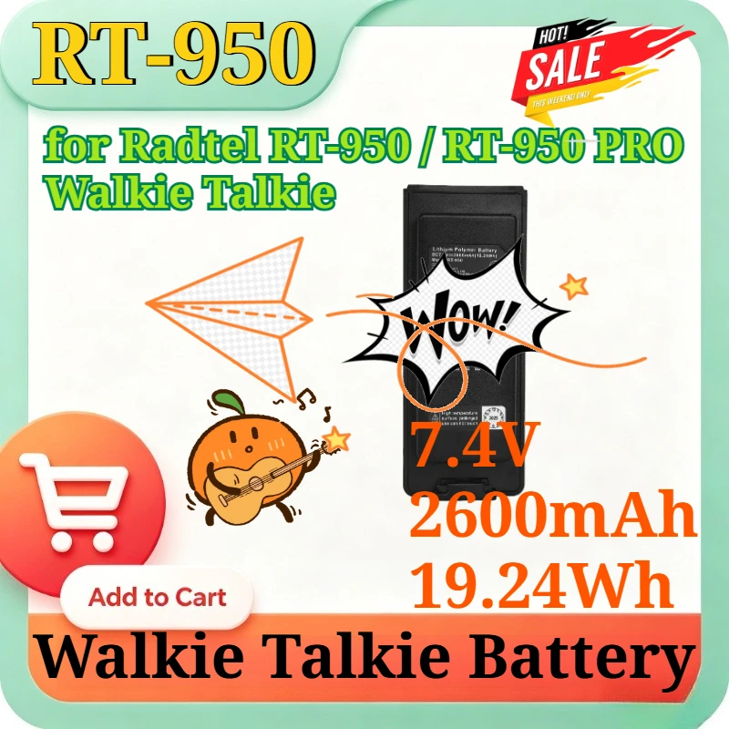 RT-950 7.4V 2600mAh 19.24Wh Type-C Rechargeable Replacement Li-Polymer Battery for Radtel RT-950 / RT-950 PRO Walkie Talkie