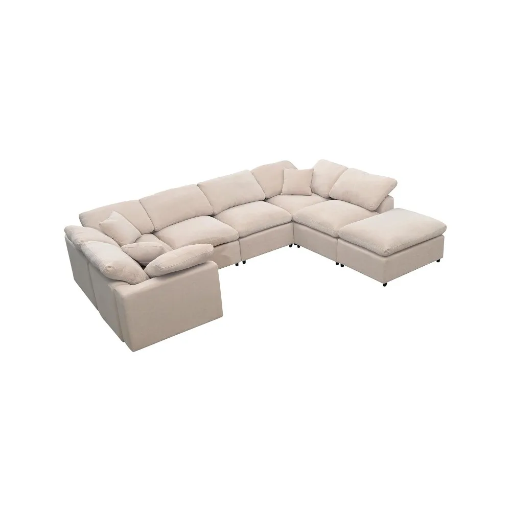 Oversized Modular Sectional Sofa with Ottoman-Shaped Corner Couch Set, 7-Seater Reversible Corner Sofa Couch for Living Room