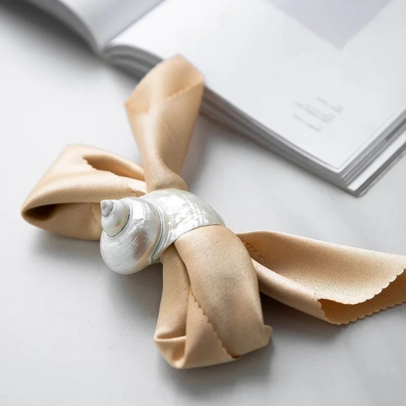 French Natural Conch Napkin Ring, Seashell Table Cloth Holder for Wedding Party Dinner Decoration, Rustic Home Kitchen Accessory