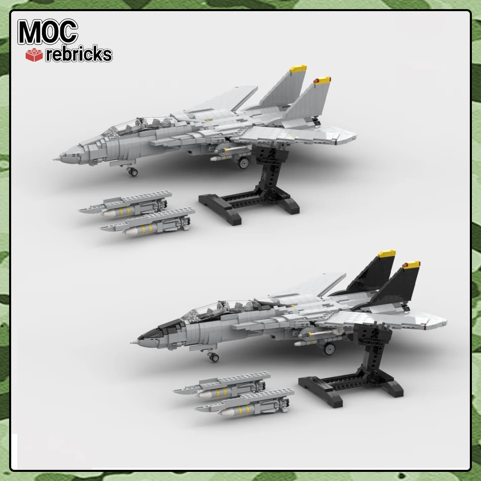 Military Air Force F-14 Tomcat Jolly Rogers Fighter Building Blocks Carry AIM-54 Missile Assembly Display Model Boys Bricks Toys