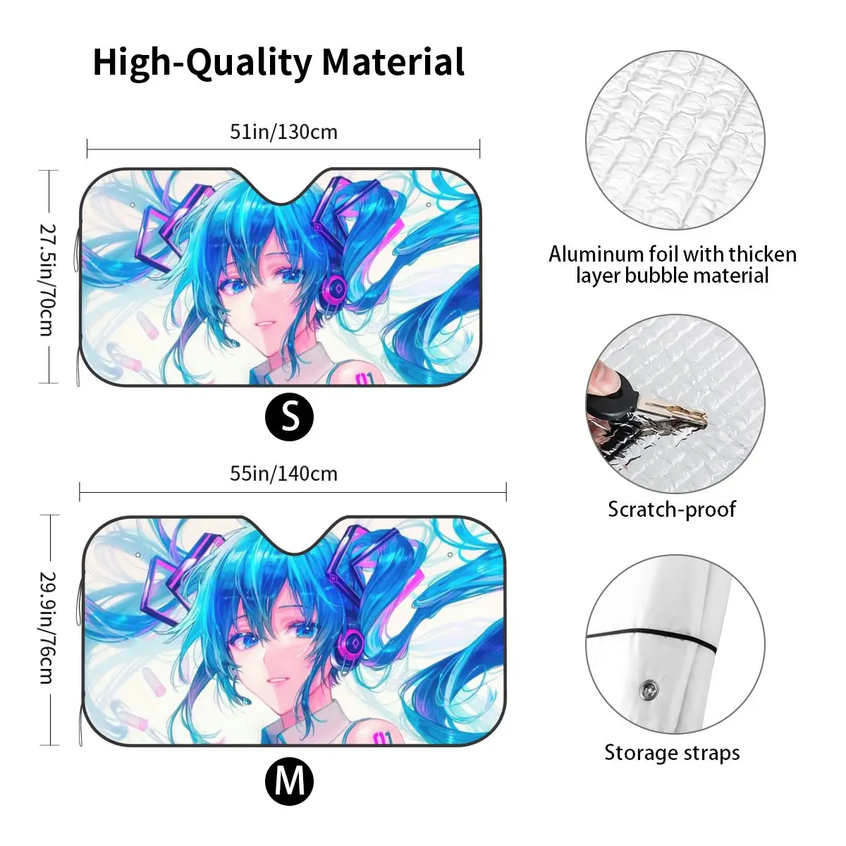 Hatsune Miku Windshield Sunshade Funny Cover Front Block Window 76x140cm Car Window Windscreen Cover Accessories Covers