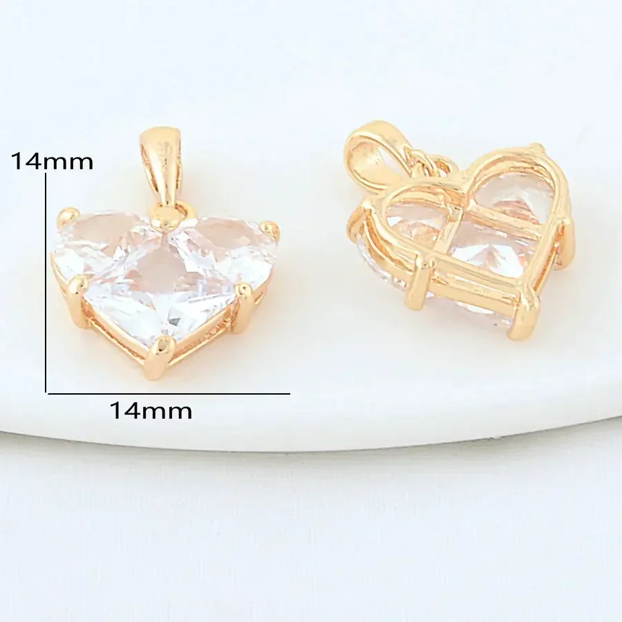 4PCS 10.5MM 14MM 14K Gold Color Brass with Zircon Heart Charms Pendants Necklace Earrings Jewelry Making Supplies Accessories