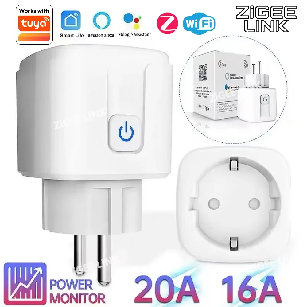 WiFi Smart Plug EU 16/20A Socket with Power Monitoring Voice&APP Control Timer Switch for Tuya Alexa Google Assistant Smart Life