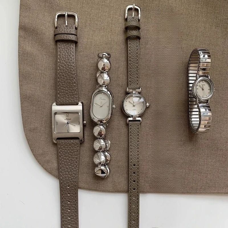 

Серебристо-серые роскошные высококачественные изысканные модные минималистичные кварцевые часы для женщин, подарок на день рождения, часы из нержавеющей стали