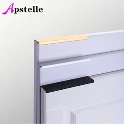 Apstelle Black Silver Hidden Cabinet Pulls Aluminum Alloy Kitchen Cupboard Handle Drawer Knobs Furniture Handle Bedroom Hardware