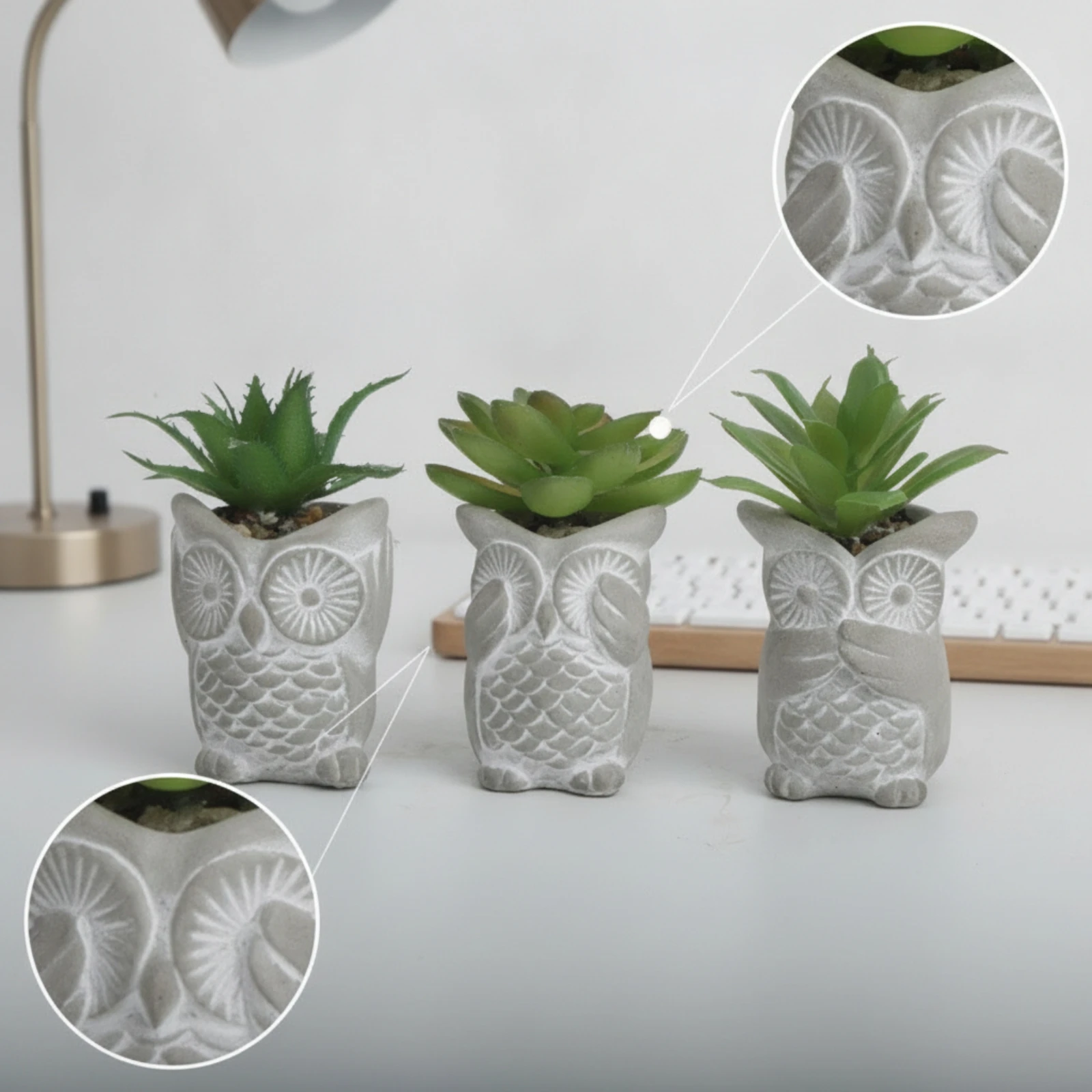 3 Pieces Owl Planter Decorative Owl-Shaped Planter Plant Container Indoor Adorable for Desk, Windowsill