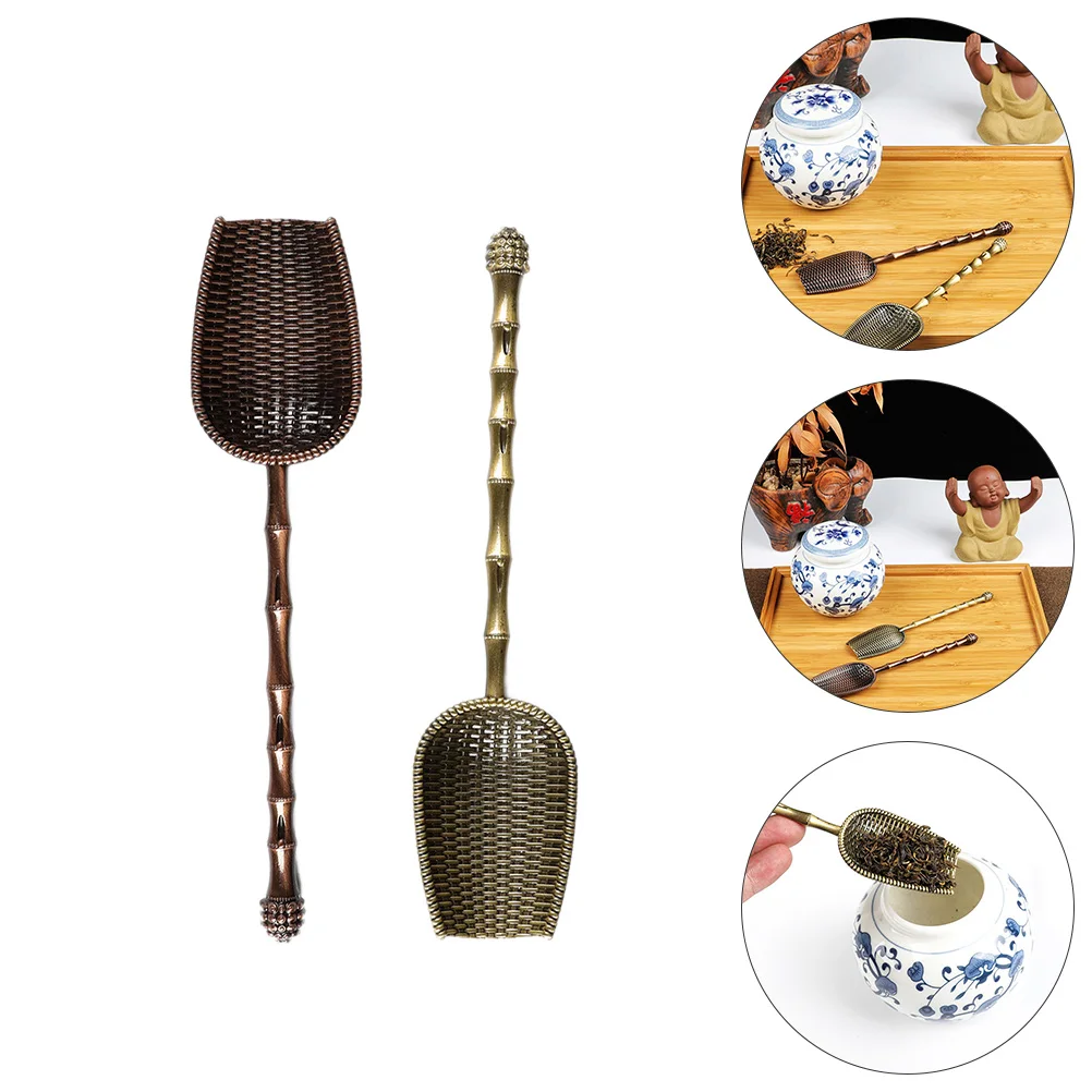 

2pcs Metal Long Handle Scoops Sieve Design Chic Elegant Comfortable Storage Smooth Surface Tea Shovel Spoon