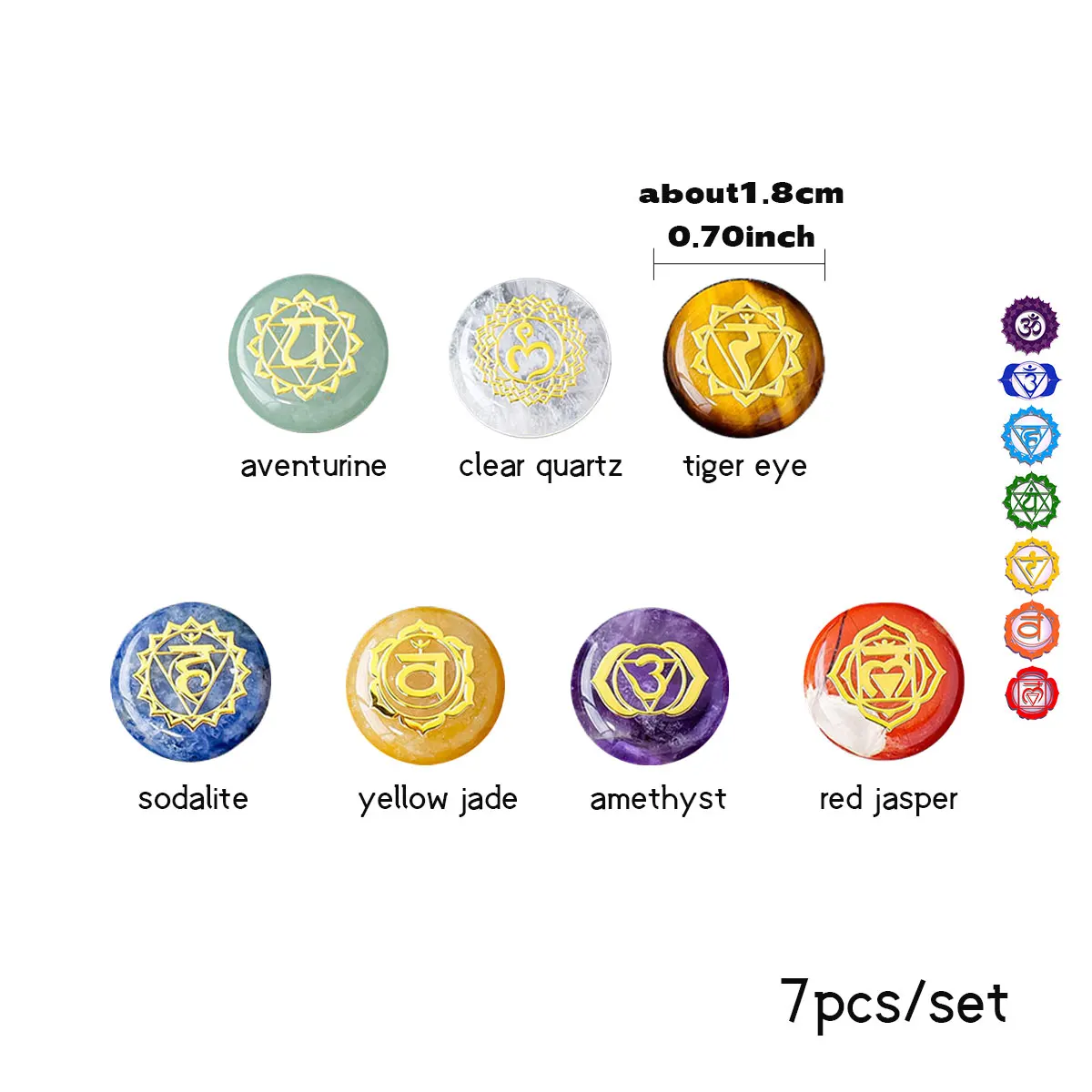7pc/set Natural crystal Yoga circular Energy Stone Agate Chakra Reiki Healing Home Decoration Collection Popular Stones
