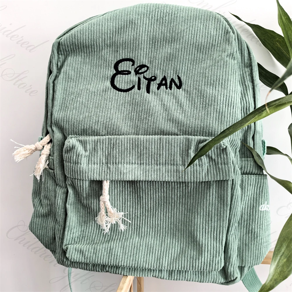 Custom Name High School Student Schoolbag Can Embroidered Any Name Teenager's Corduroy Book Bag Personalized Large Travel Bags