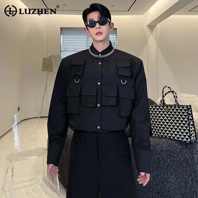 

LUZHEN 2024 Personalized Trendy Casual Men's Clothing Multi Pockets Design Long Sleeved Shirts Fashion Handsome Men Tops LZ6039