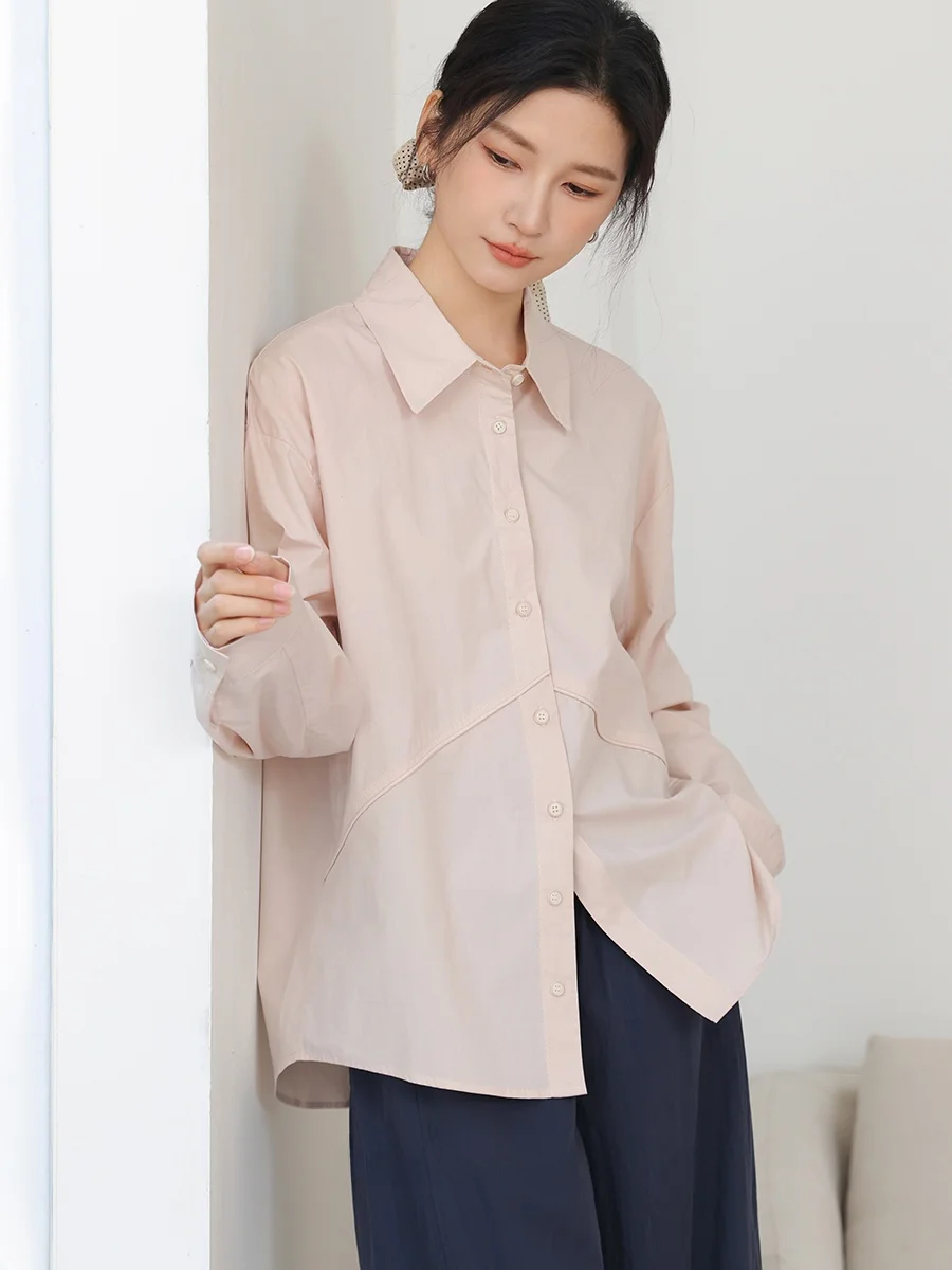 

Женская свободная рубашка DianThia с длинным рукавом, весна 2026, новая модель, розовая, повседневная, приталенная, с защитой от УФ-излучения, из смесового хлопка, деловая рубашка