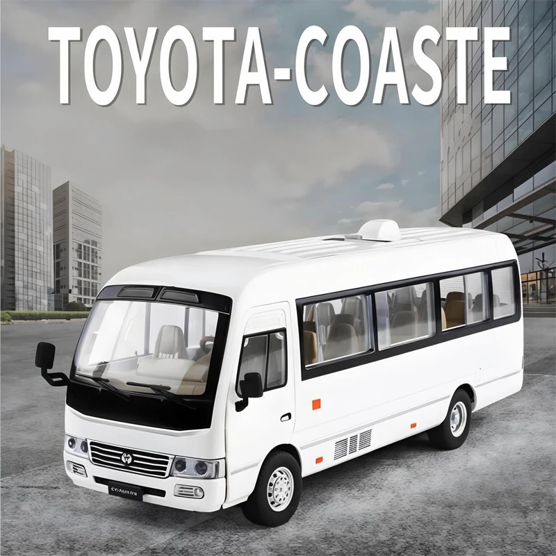 1:24 Toyota Coaster, средний бизнес-автобус, литая под давлением модель автомобиля, имитация бутика, украшение для книжного шкафа, модный орнамент, подарок для мальчика