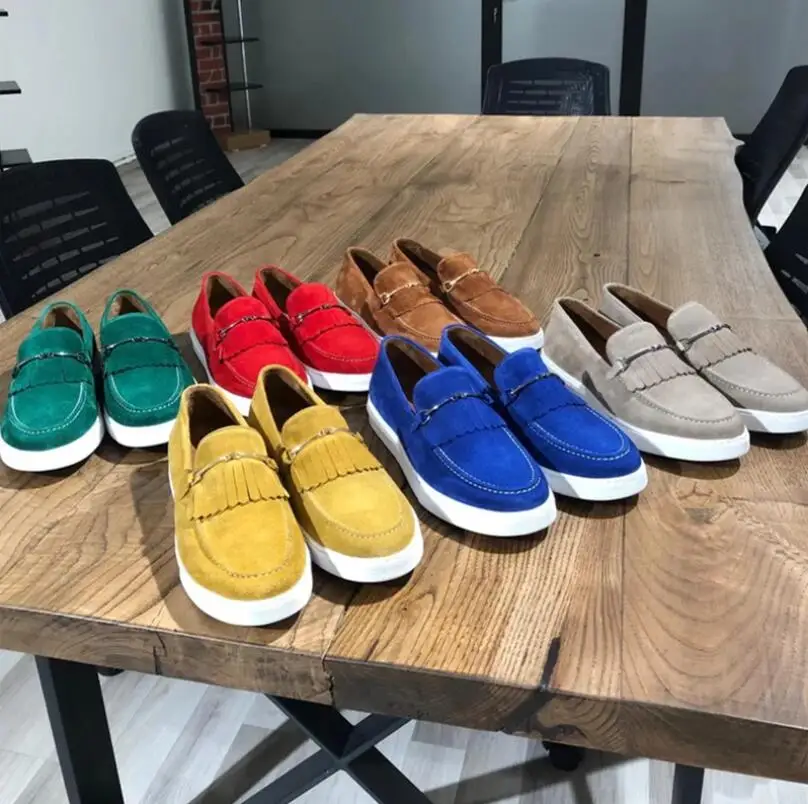 2024Men\'s Vulcanize Shoes Brown Gray Yellow Faux Suede Shoes mens causal shoes vulcanizar los zapatos loafers rahat ayakkabılar