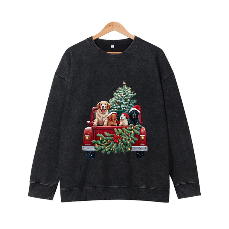 Autumn and Winter Christmas Cartoon Element Printed Top for Men and Women, Round Neck Hoodie, Long Sleeve Coat