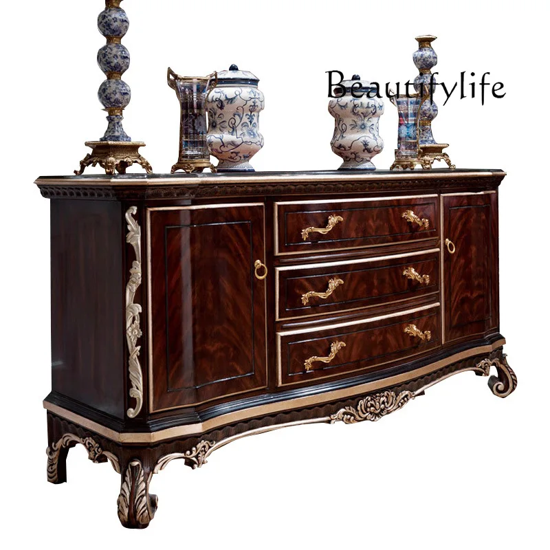 

Neoclassical luxury porch cabinet European-style villa dining side storage solid wood carving flower foyer decoration fashion