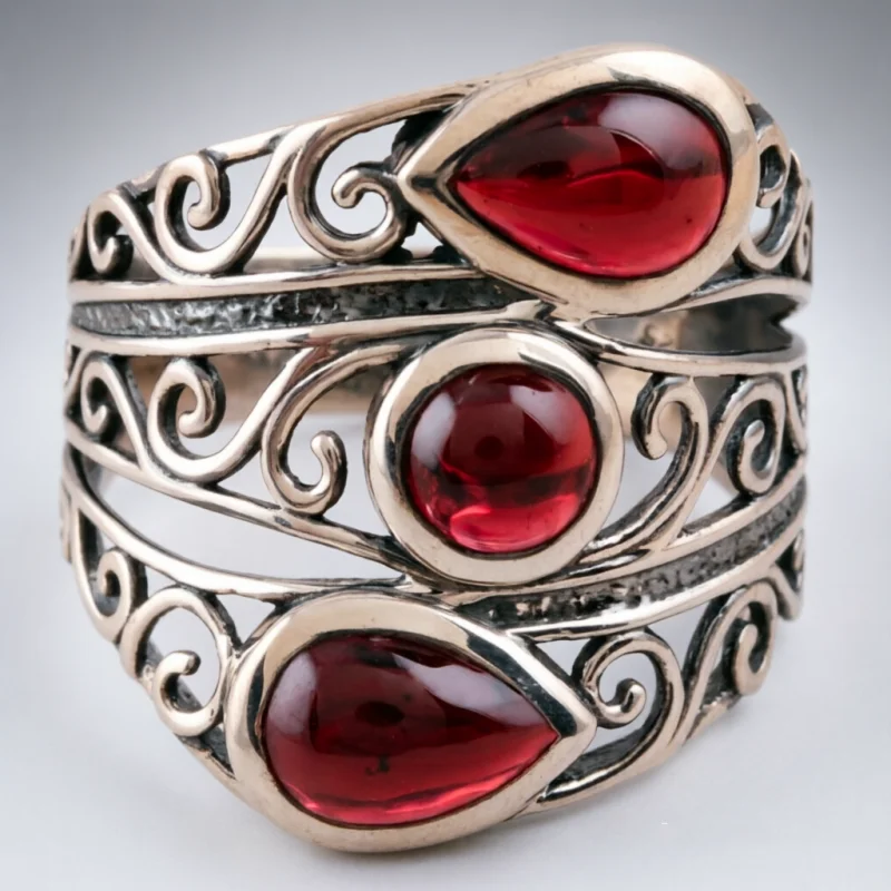 Ethnic Style Inlaid Colored Synthetic Stone Women's Hollowed Textured Ring Vintage Elegant Festival Vacation Jewelry Accessories