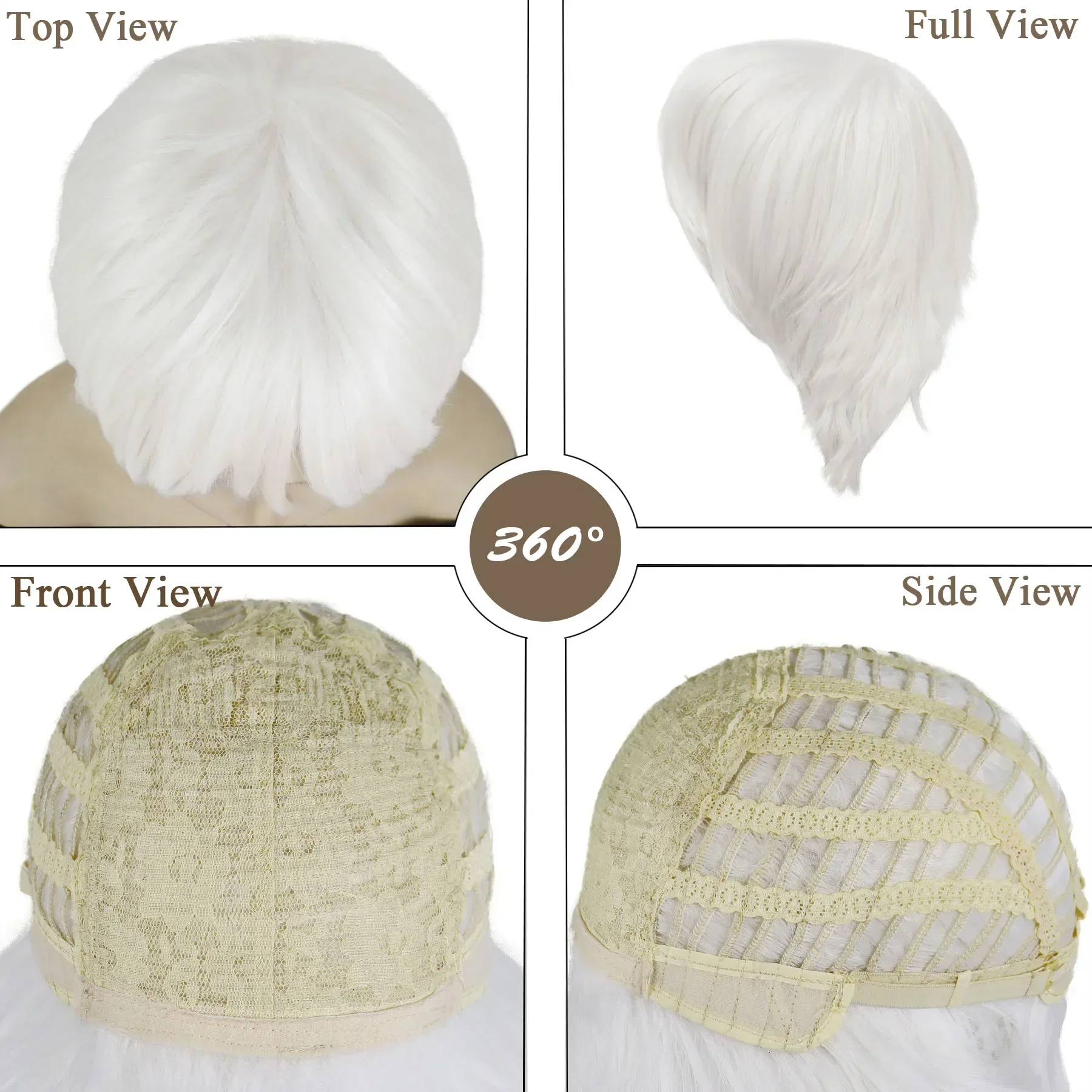 Parrucche bianche corte per donna Parrucca cosplay per capelli sintetici con frangia Parrucca dritta per film anime Festa in costume Parrucca Drag Queen di Halloween