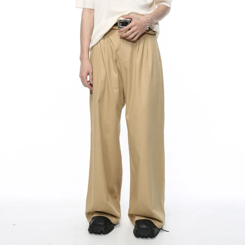 

SYUHGFA New Casual Pants Japanese Style Solid Color Elastic Waist Men's Wide Leg Trousers Loose 2024 Spring Summer