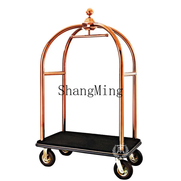 ZYY exquisite premium hotel lobby hotel trolley new high-end big gold top stainless steel luggage cart