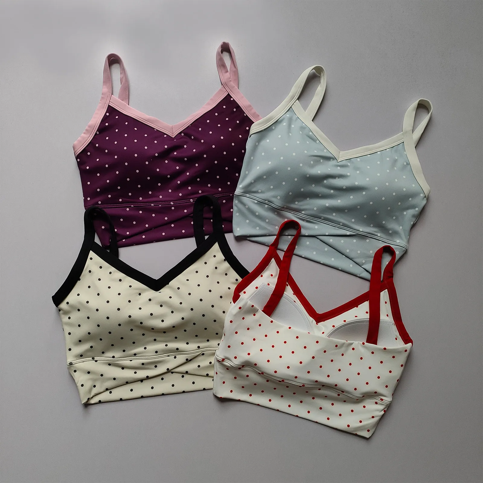 Polka-dot Contrasting Color Yoga Camisole Outer Wear Shockproof Running All-in-one Cup Sports Bra Pilates Fitness Clothing Women